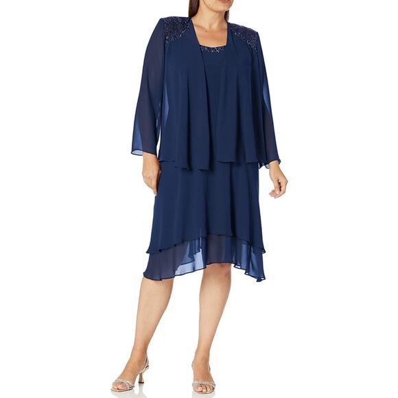 S.L. Fashions Dresses & Skirts - S.L. Fashions Plus Size Embellished Tiered Jacket Dress Formal Evening, Size 16